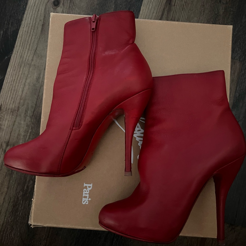 Red Leather Booties by Christian Louboutin